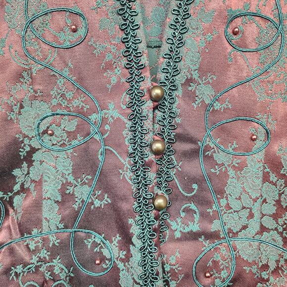 Womens Victorian Style Dress Jacket Set 10 Green Brown Brocade Pleated Oriental - Picture 5 of 16